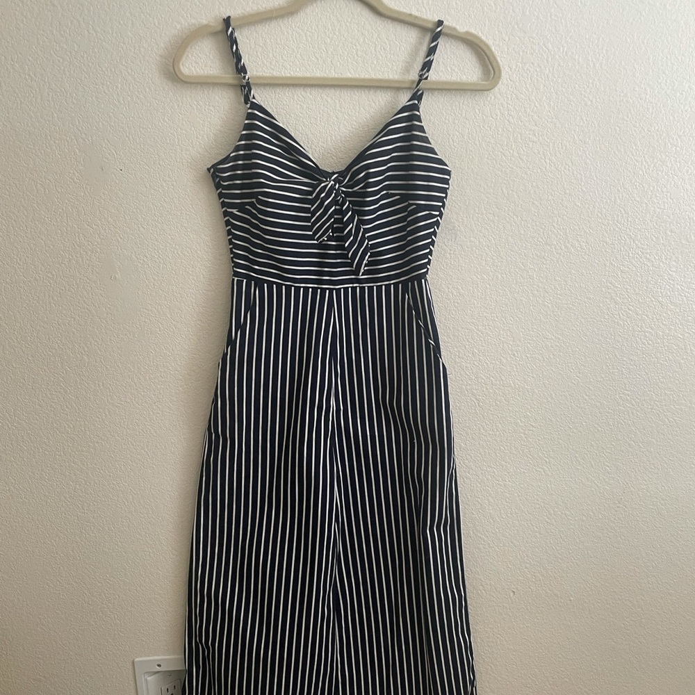Blue and White Striped Jumpsuit